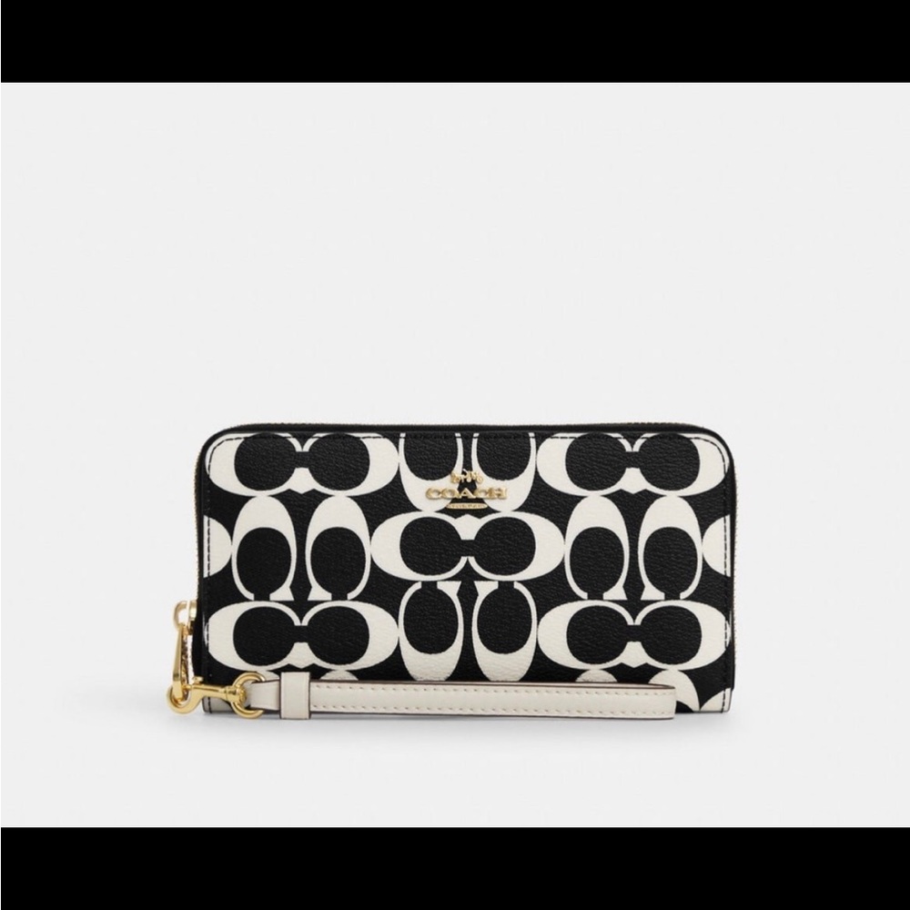Coach Long zip around wallet Signature C Black and White Multi. CP409
